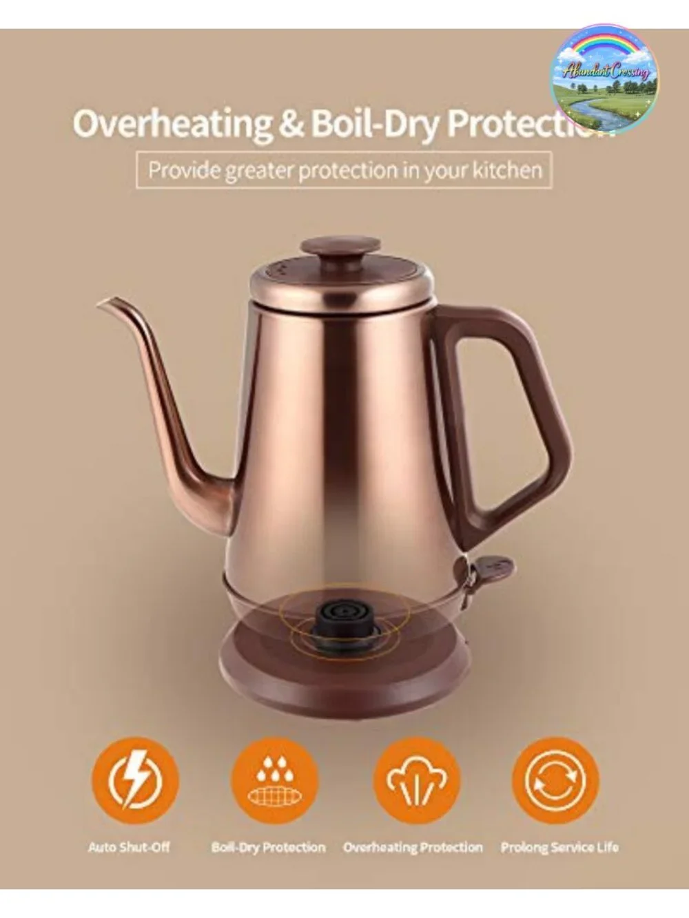 Gooseneck Electric Kettle - 304 Stainless Steel, 1.0L, Auto Shut-Off